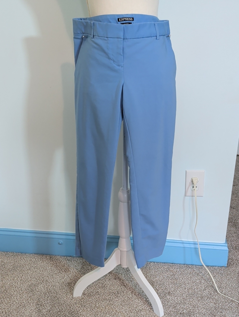 Express Light Blue Columnist Straight Leg Dress Pant Cropped Ankle Belt Loop 4R